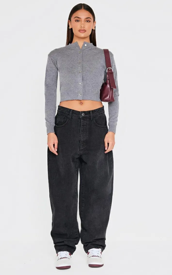 Charcoal Basic Knit Cropped Cardigan
