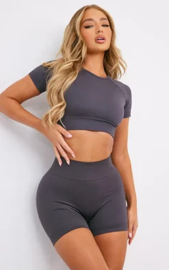 Charcoal Basic Seamless Cropped T-shirt