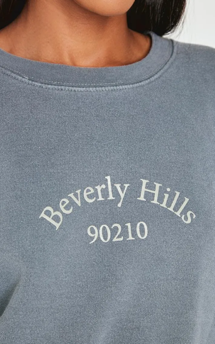 Charcoal Beverly Hills Printed Washed Sweatshirt