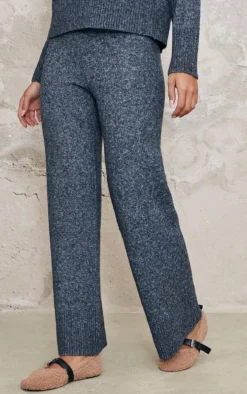 Charcoal Blue Luxe Knit Wide Leg Pants