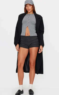 Charcoal Chunky Raised Contrast Knit Mini Shorts