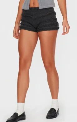 Charcoal Chunky Raised Contrast Knit Mini Shorts