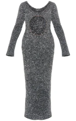 Charcoal Contrast Tinsel Knit Cut Out Detail Maxi Dress