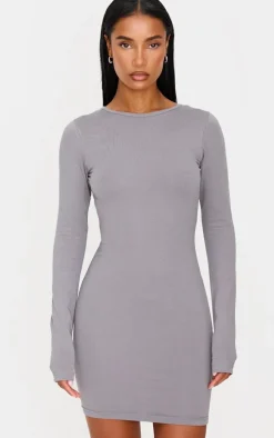 Charcoal Cotton Tie Scoop Back Mini Dress
