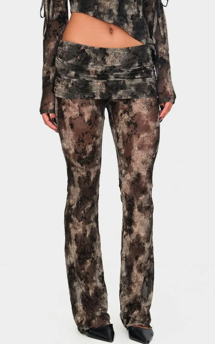 Charcoal Devore Mesh Foldover Slim Flare Pants