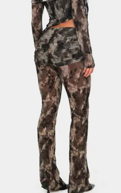 Charcoal Devore Mesh Foldover Slim Flare Pants