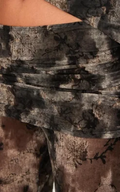 Charcoal Devore Mesh Foldover Slim Flare Pants