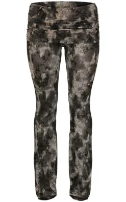 Charcoal Devore Mesh Foldover Slim Flare Pants