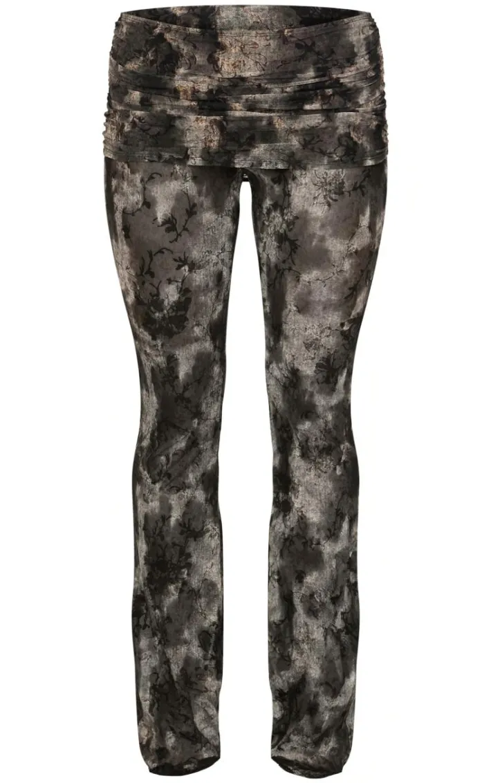 Charcoal Devore Mesh Foldover Slim Flare Pants