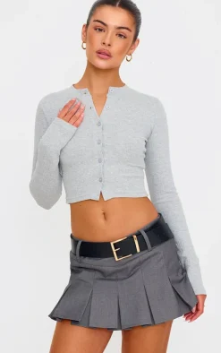 Charcoal Dip Waist Tailored Woven Pleated Mini Skort