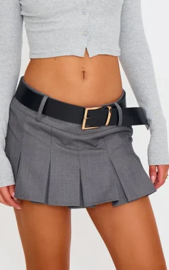 Charcoal Dip Waist Tailored Woven Pleated Mini Skort