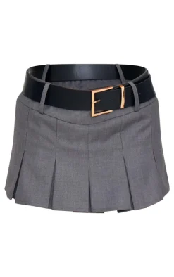 Charcoal Dip Waist Tailored Woven Pleated Mini Skort