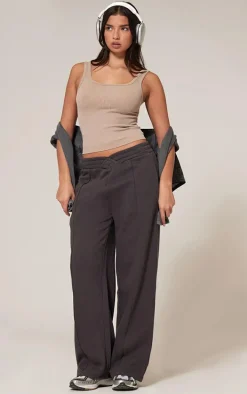 Charcoal Dipped Waist Pintuck Wide Leg Sweat Sweatpants