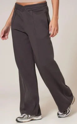 Charcoal Dipped Waist Pintuck Wide Leg Sweat Sweatpants