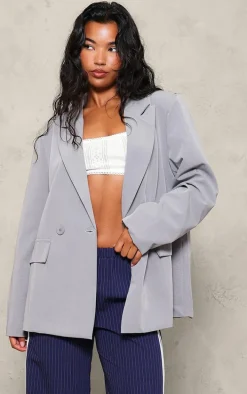 Charcoal Double Breasted Oversized Longline Blazer