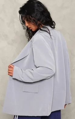 Charcoal Double Breasted Oversized Longline Blazer
