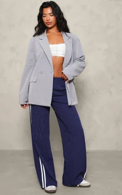 Charcoal Double Breasted Oversized Longline Blazer