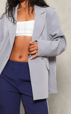 Charcoal Double Breasted Oversized Longline Blazer