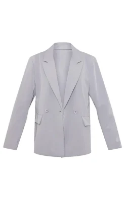 Charcoal Double Breasted Oversized Longline Blazer