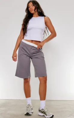 Charcoal Double Waistband Tailored Oversized Jorts