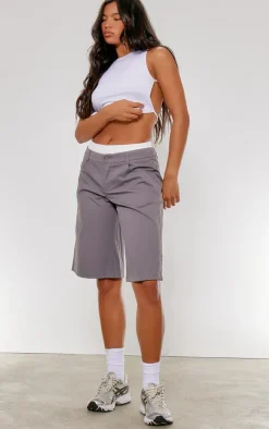 Charcoal Double Waistband Tailored Oversized Jorts