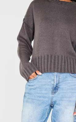 Charcoal Exposed Seam Chunky Knit Oversized Sweater