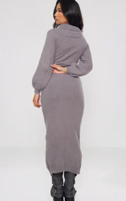 Charcoal Eyelash Knit Split Maxi Dress