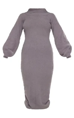 Charcoal Eyelash Knit Split Maxi Dress