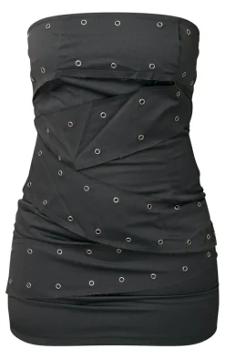 Charcoal Eyelet Belted Wrap Bandeau Bodycon Dress