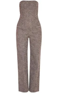 Charcoal Faux Leather Zip Detail Wide Leg Jumpsuit