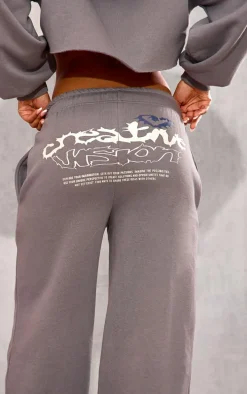 Charcoal Graphic Oversized Wide Leg Sweatpants