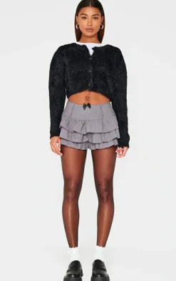 Charcoal Grey Bow Detail Tailored Frilly Bloomers