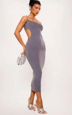 Charcoal Grey Cut Out Back Bodycon Midi Dress