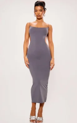 Charcoal Grey Cut Out Back Bodycon Midi Dress