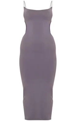 Charcoal Grey Cut Out Back Bodycon Midi Dress