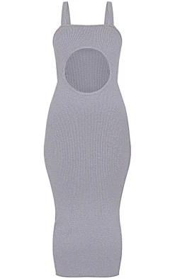 Charcoal Grey Front Cut Out Soft Rib Maxi Dress