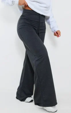 Charcoal Grey Lightweight Drawstring Waist Wide Leg Sweatpants