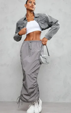 Charcoal Grey Parachute Tie Waist Midaxi Skirt