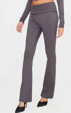Charcoal Grey Soft Touch Fold Over Skinny Flares