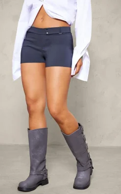 Charcoal Grey Stretch Woven Tailored Hot Pants