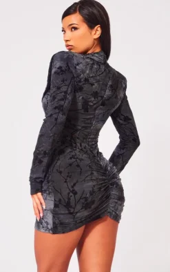 Charcoal Grey Structured Devore Soft Touch Mini Dress