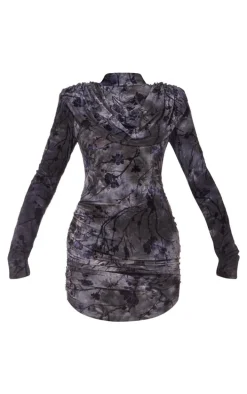 Charcoal Grey Structured Devore Soft Touch Mini Dress
