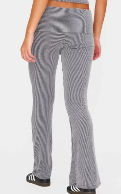 Charcoal Grey Two Tone Crinkle Rib Foldover Skinny Flared Pants