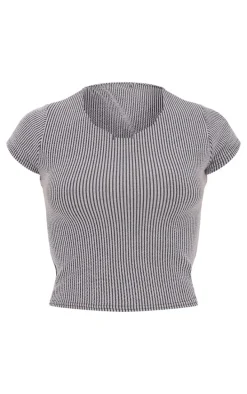 Charcoal Grey Two Tone Crinkle Rib Foldover Skinny Flared Pants