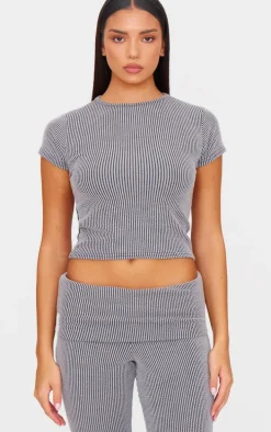 Charcoal Grey Two Tone Crinkle Rib T-shirt