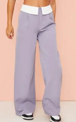 Charcoal Grey Woven Fold Over Waist Wide Leg Pants