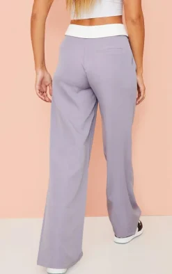 Charcoal Grey Woven Fold Over Waist Wide Leg Pants