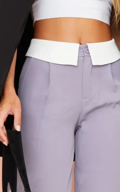 Charcoal Grey Woven Fold Over Waist Wide Leg Pants