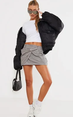 Charcoal Grey Woven Wrap Detail Micro Mini Cargo Skirt