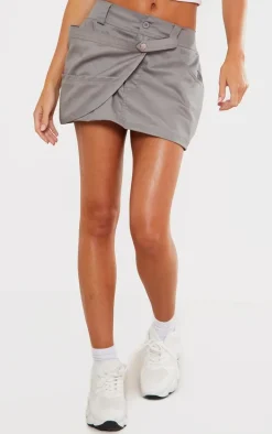 Charcoal Grey Woven Wrap Detail Micro Mini Cargo Skirt